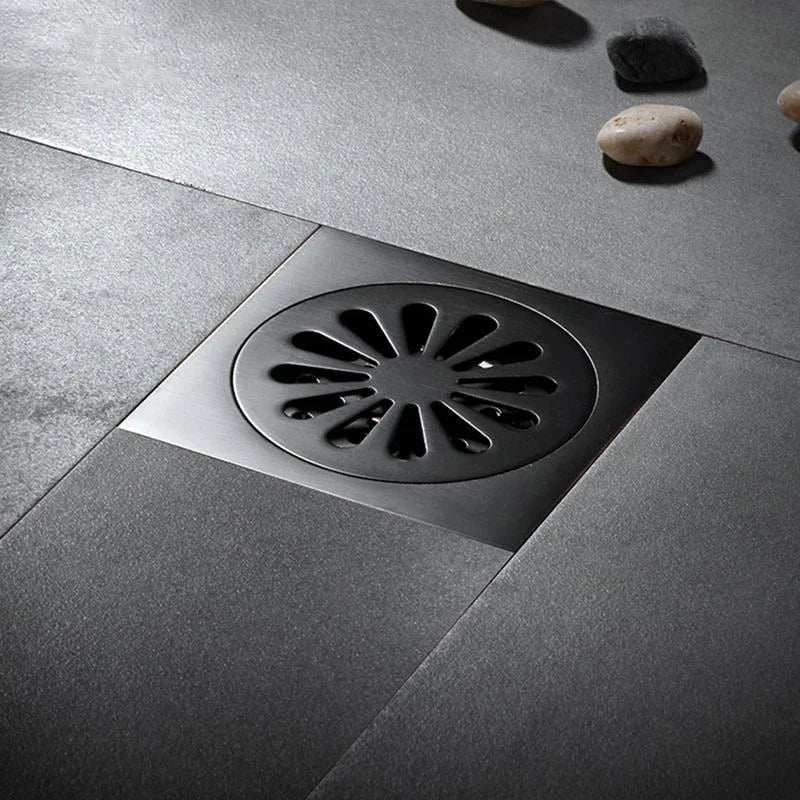 Afralia™ Brass Square Shower Room Floor Drain with Hair Strainer - 10*10cm