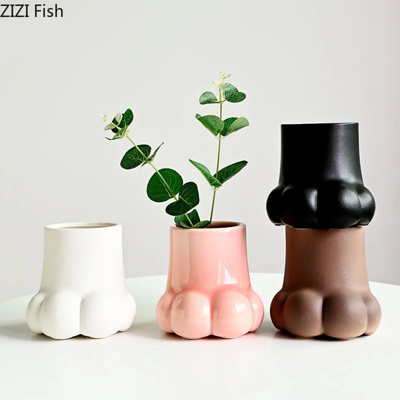 Afralia™ Cute Cartoon Cat Claw Ceramic Vase Home Decoration