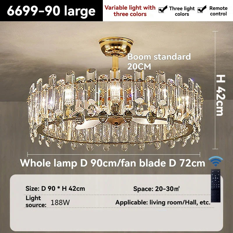 Afralia™ Crystal Ceiling Fan Light - Modern Luxury Invisible Fan Light Combo for Home