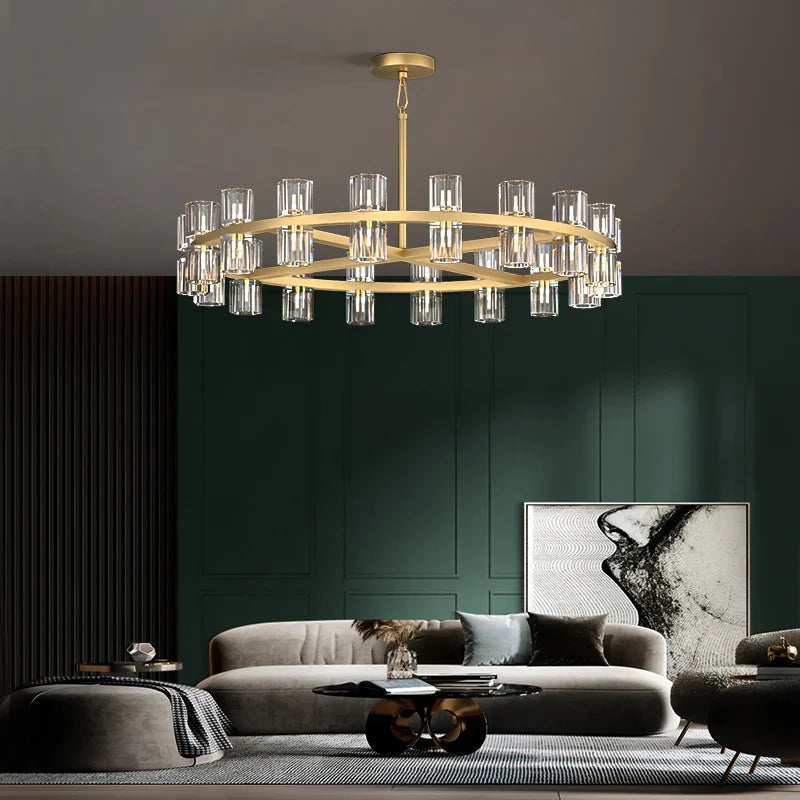Afralia™ Crystal Black Gold Luxury LED Hanging Pendant Light for Living Room