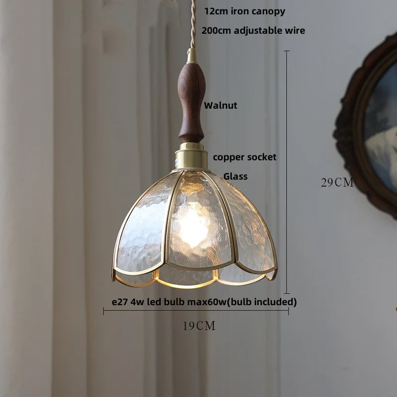 Afralia™ Walnut Wood Loft LED Pendant Lights Glass Hang Lamp