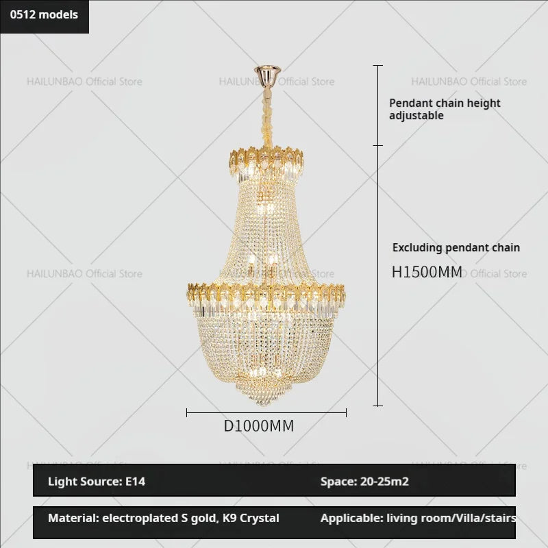 Afralia™ Crystal Chandelier: Luxury Duplex Hotel Living Room Stairwell Design