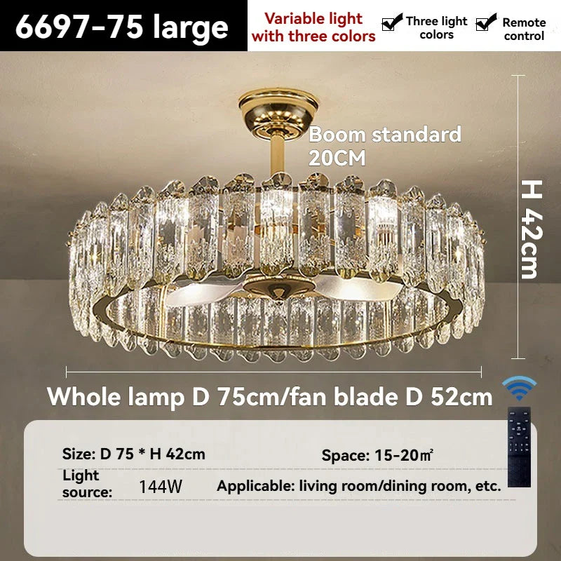 Afralia™ Crystal Ceiling Fan Light - Modern Luxury Invisible Fan Light Combo for Home