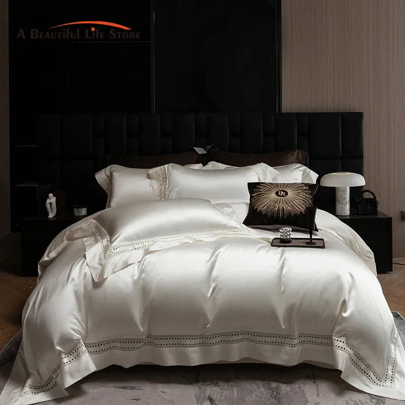 Afralia™ 1000TC Egyptian Cotton Luxury Satin Bedding Set with Wide Hollow Edge