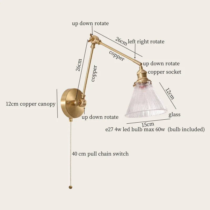 Afralia™ Cream Resin LED Wall Lights Pull Chain Switch Copper French Vintage Wandlamp