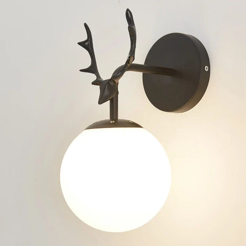 Afralia™ Retro Antlers Glass Ball Wall Lamp for Indoor LED Decor Lighting