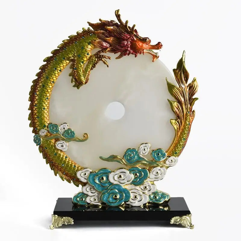 "Afralia™ Jade Dragon Phoenix Ornament Enamel Living Room Decoration"