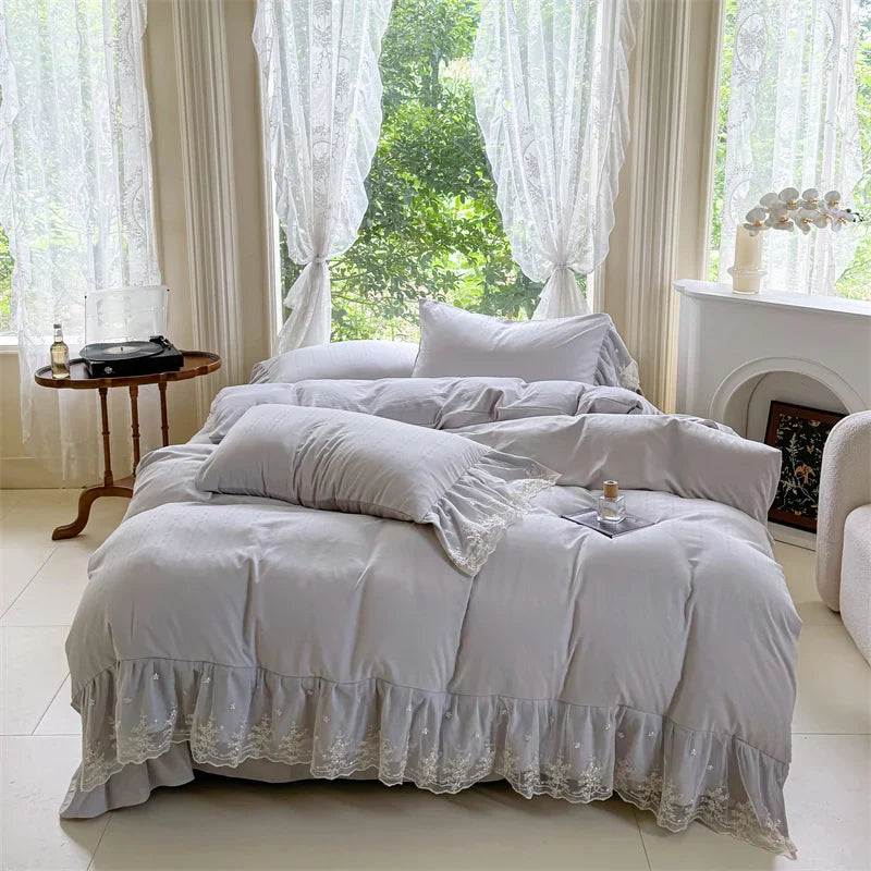 Luxury French Lace Princess Wedding Bedding Set by Afralia™ - 4Pc Girl Bed Set