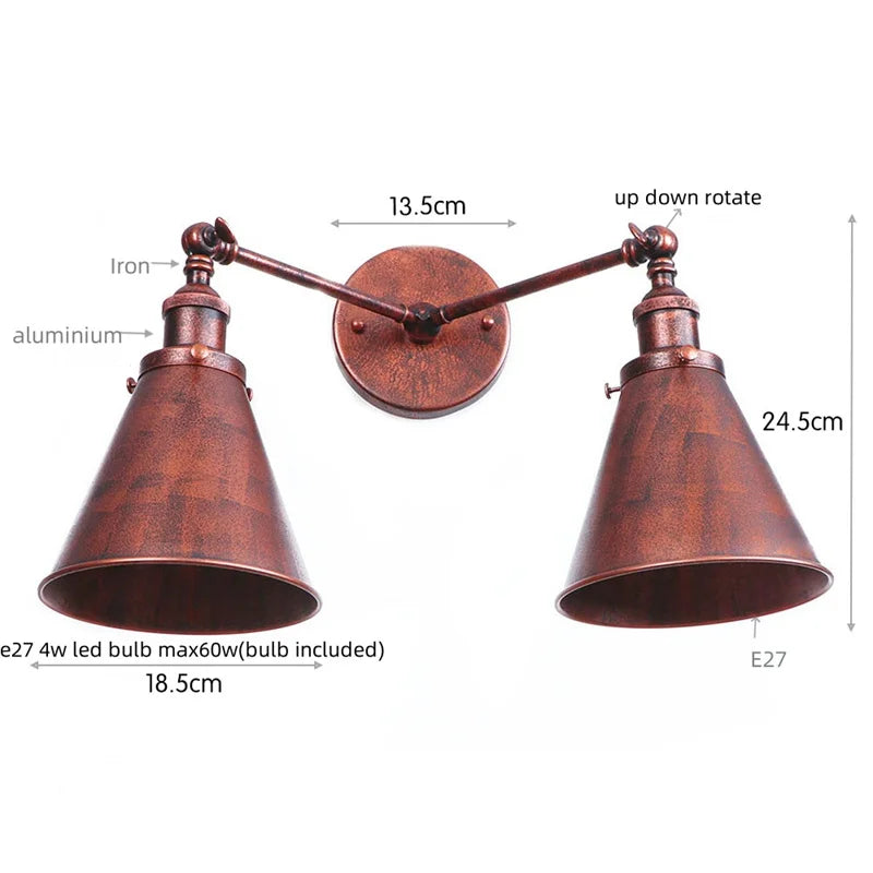 Afralia™ Loft Plug-in LED Wall Lamps Industrial Silver Vintage 2 Heads Lighting