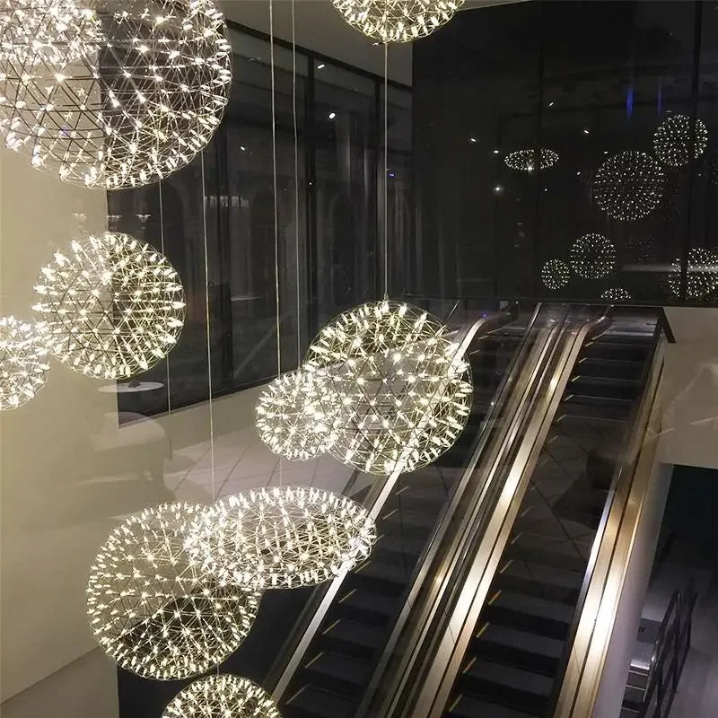 Afralia™ Luxury LED Firework Ball Chandelier for High-end Living Dining Room