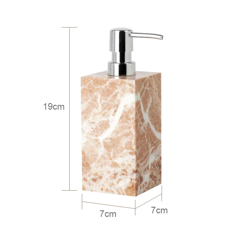 Afralia™ Coral Pink Marble Bathroom Accessories Set: Dispenser, Dish, Holder, Tissue Box, Tray