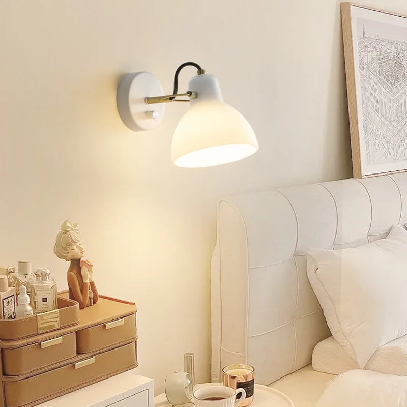 Afralia™ Japanese Style White Glass LED Wall Sconce Adjustable Lighting