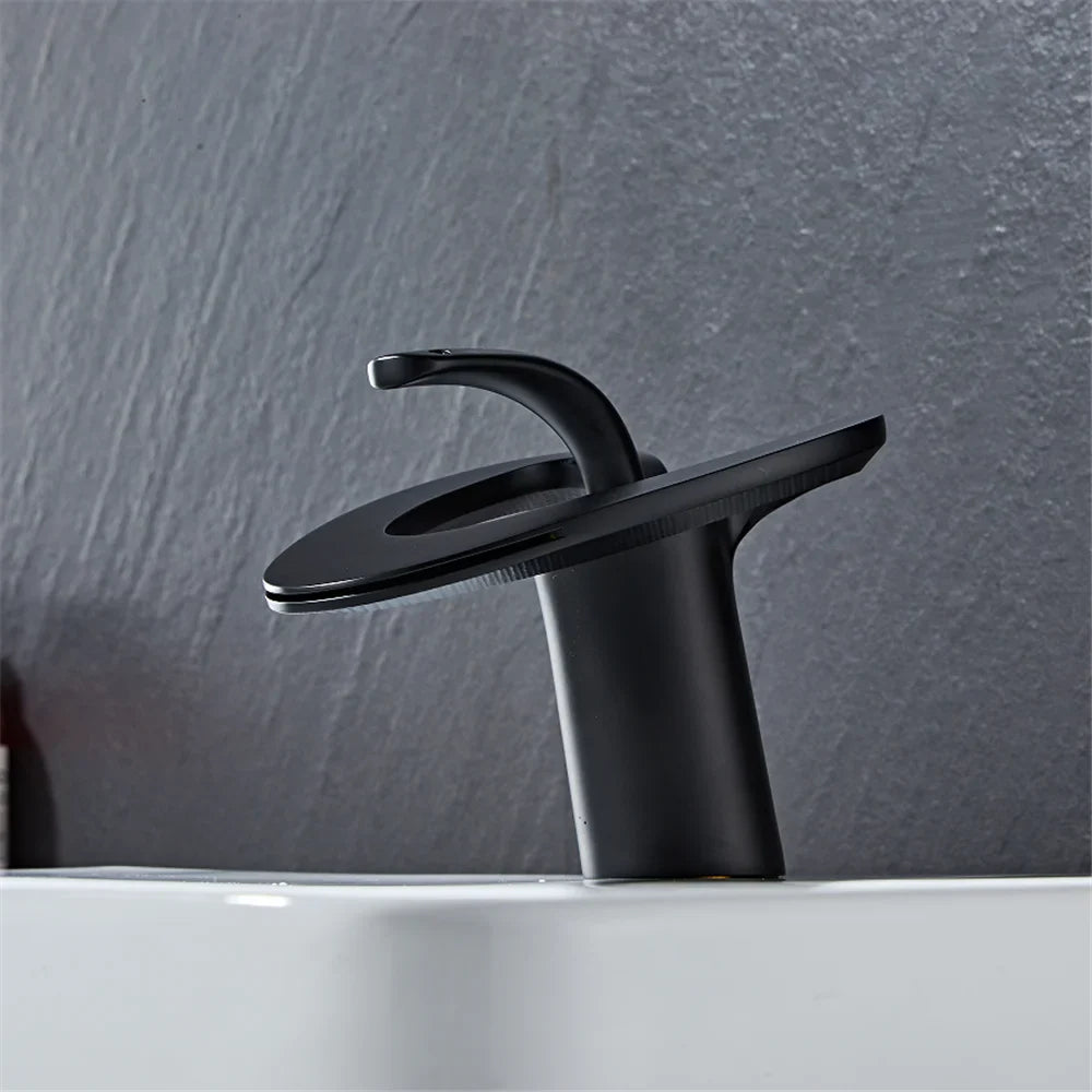 Afralia™ Black Gray Brass Waterfall Basin Faucet Hot Cold Mixer Tap White Gold