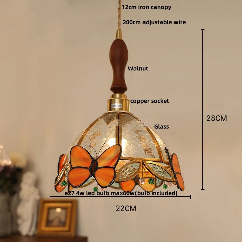 Afralia™ Tiffany Glass Butterfly Pendant Light Fixture Loft LED Luminaire
