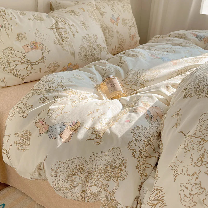 Afralia™ Cotton Cartoon Printed Bedding Set for All Seasons