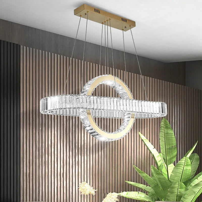 Afralia™ Chrome Gold Steel LED Pendant Light with K9 Crystals