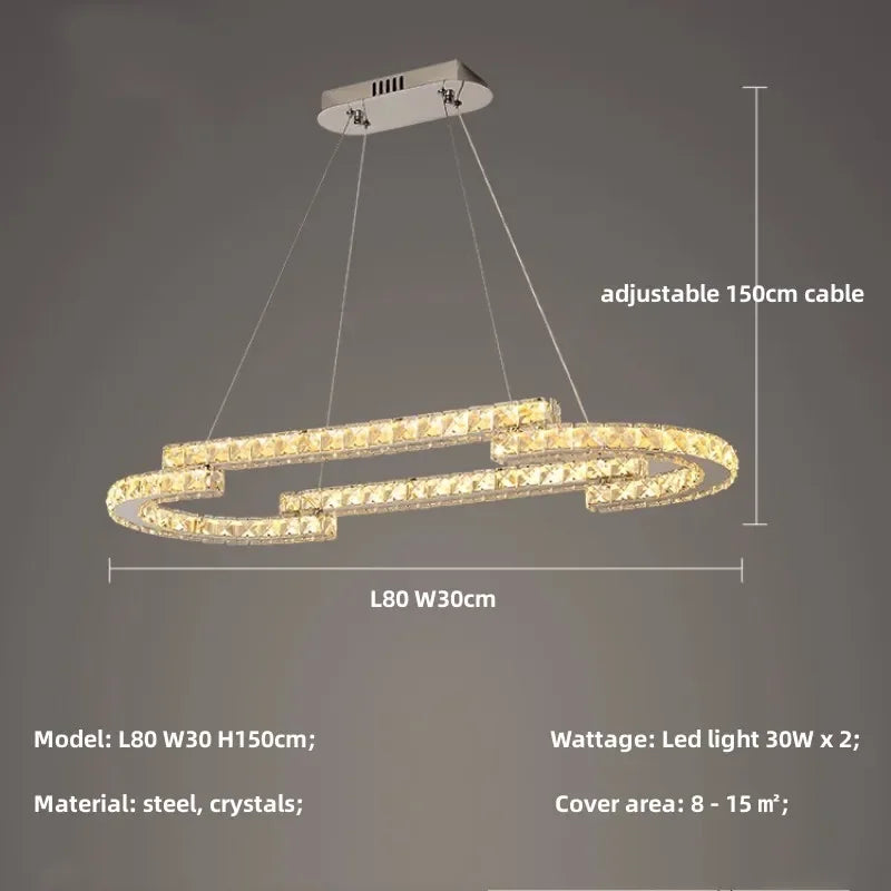 Afralia™ Oval Steel LED Pendant Lights with K9 Crystals