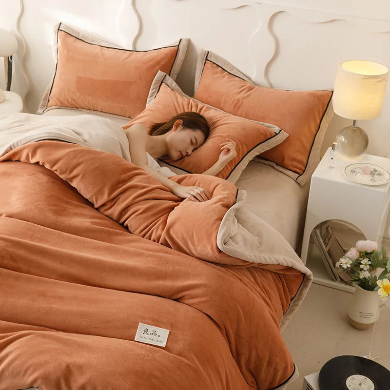 Afralia™ Winter Plush Milk Velvet Duvet Cover, Cozy Solid Warm Quilt for Adult Bedding