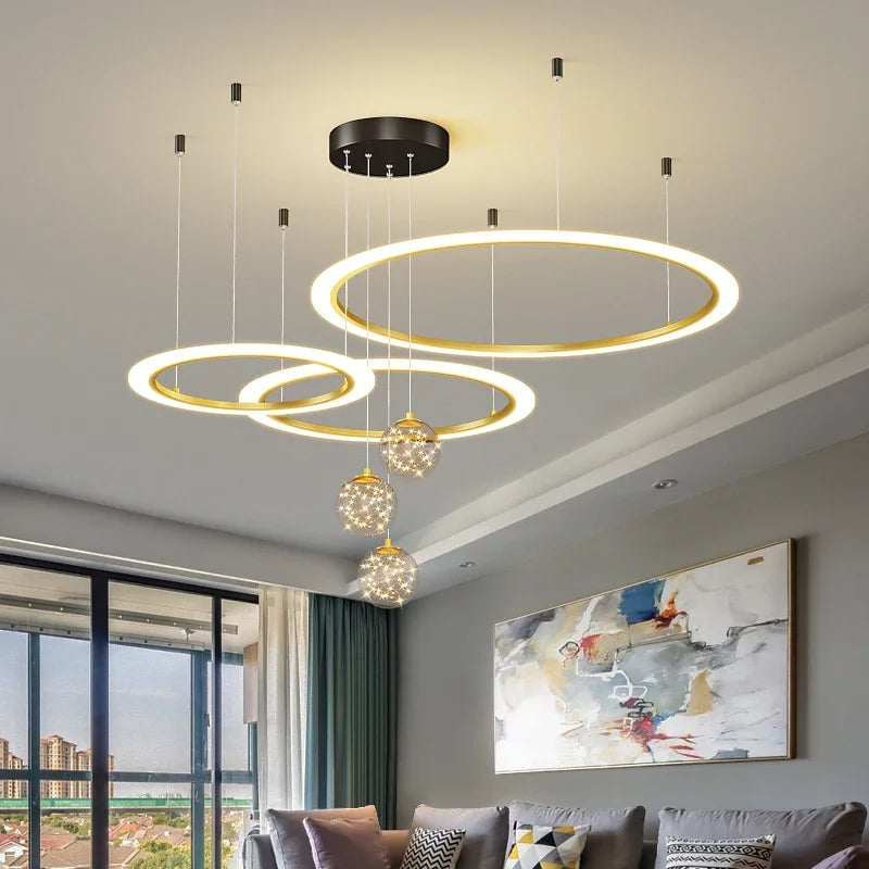 Afralia™ LED Circle Ring Ceiling Chandelier Pendant Lamp for Living Room, Bedroom, Kitchen