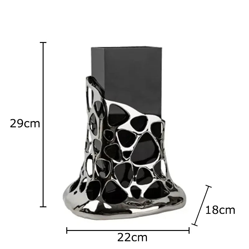 Afralia™ Gold Plated Hollowed Vase for Desk Decoration and Floral Arrangement