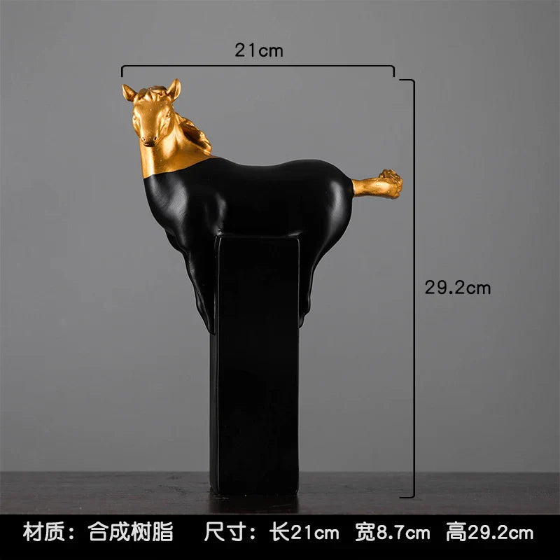 Afralia™ Golden Horse Abstract Sculpture: Elegant Running Horse Figurine for Home Decor