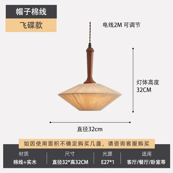 Afralia™ Wabi-sabi Cotton Thread Pendant Lights LED E27 Solid Wood Hanging Lamp Zen Decor