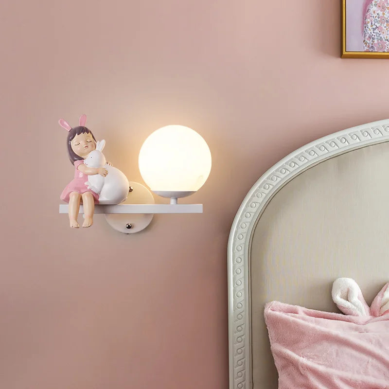 Afralia™ Rabbit Glass Ball LED Wall Lamp for Home Decor & Night Light