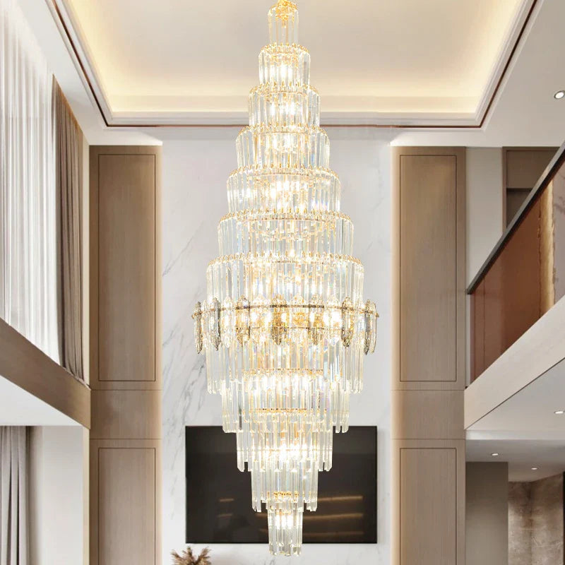 Afralia™ Hollow Spiral Staircase Chandelier | Modern Long Crystal Light for Villa Livingroom