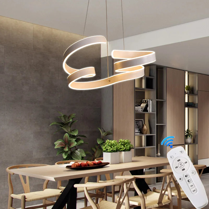 Afralia™ Curved Aluminum Led Chandelier for Living Room, Dining Room, and Study Lighting