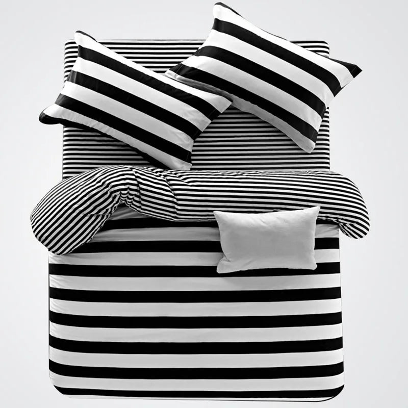 Afralia™ Nordic Cotton Black White Bedding Set: Classic Comforter Single Double Bedroom Decor