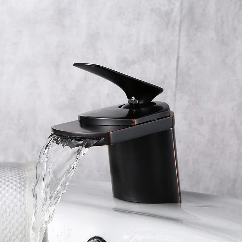 Afralia™ Chrome Black Waterfall Basin Faucet for Bathroom Vanity Sink - Deck Mount