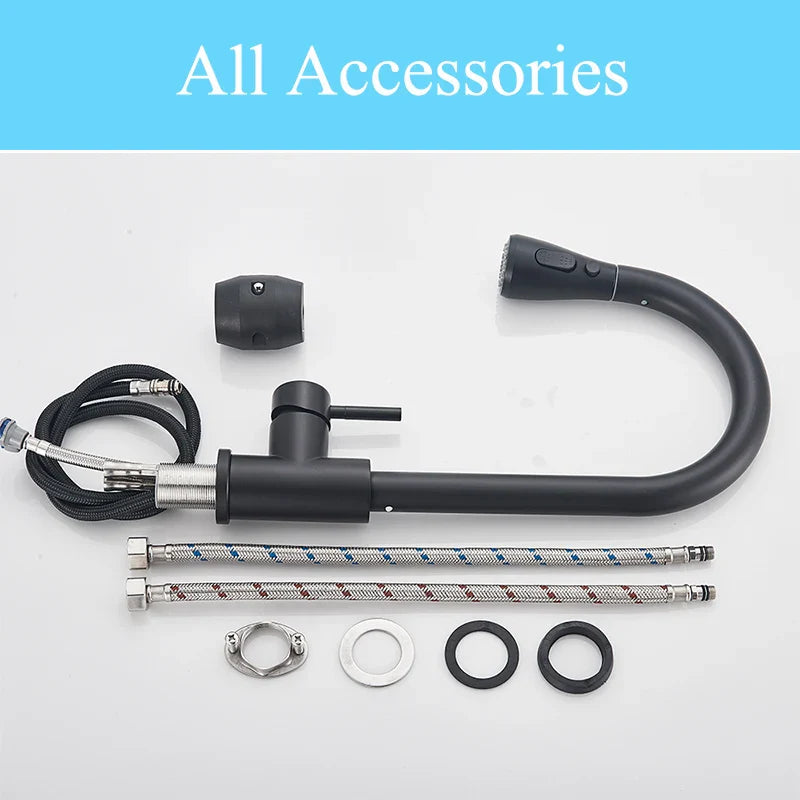 Afralia™ Matte Black Kitchen Faucet with 360 Rotation and Pull Out Sprayer