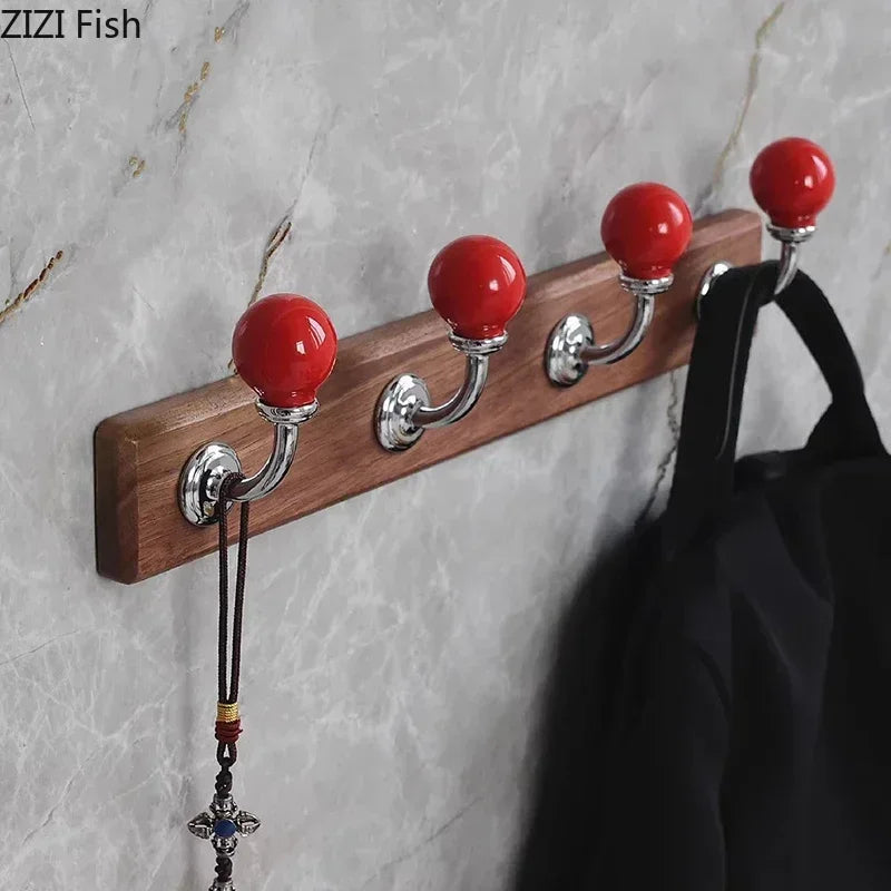 Afralia™ Walnut Wood Hat Hook Wall Storage with Decorative Shelves