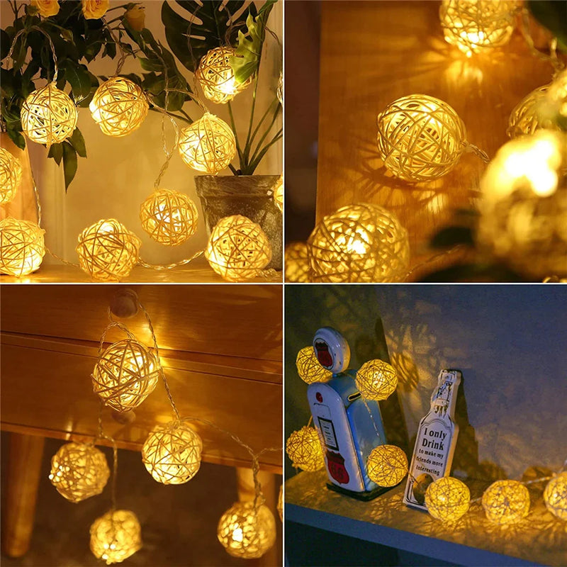 Afralia™ Takraw Ball Rattan Lamp Fairy Lights - Warm White 5M String