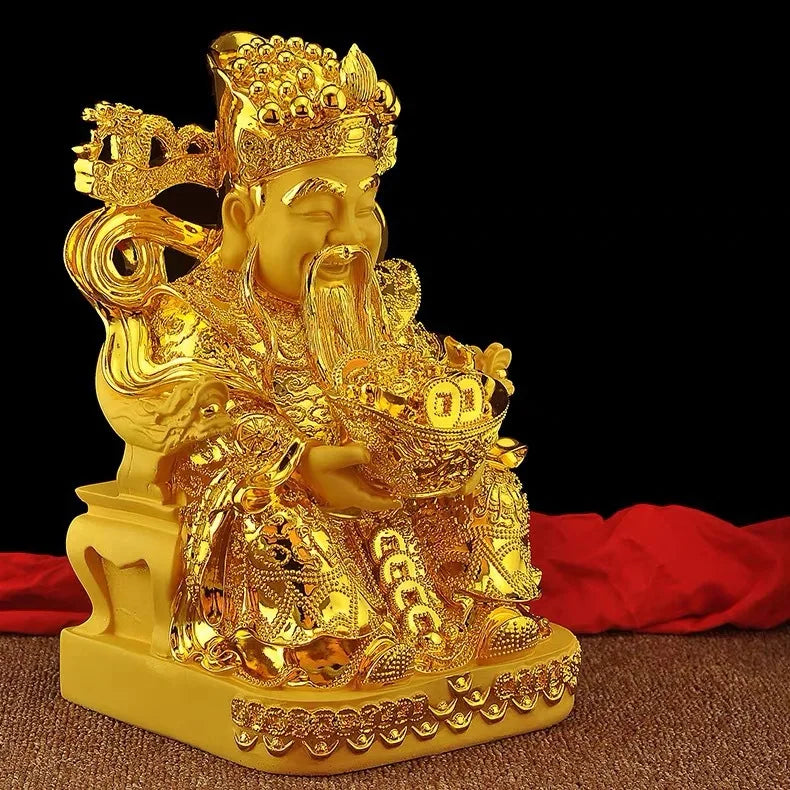 Afralia™ Gold God of Wealth Statue: Fengshui Home Decor Sculpture for Entrance & Living Room