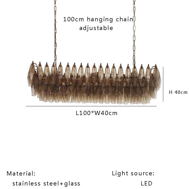 Afralia™ Rhombic Gray Pink Glass Chandelier: Modern Indoor Decorative Lighting Fixtures for Dining Room