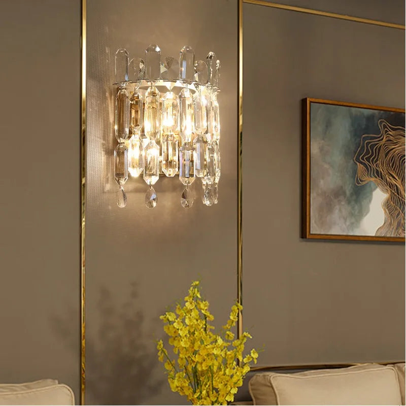 Afralia™ Modern Chrome Crystal Wall Sconce for Home Decor Lighting