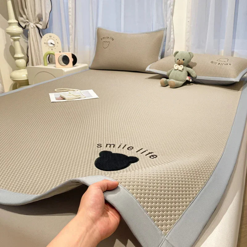 Afralia™ Bear Jacquard Ice Bean Mat Set - Cooling Bed Sheet for Kids & Adults