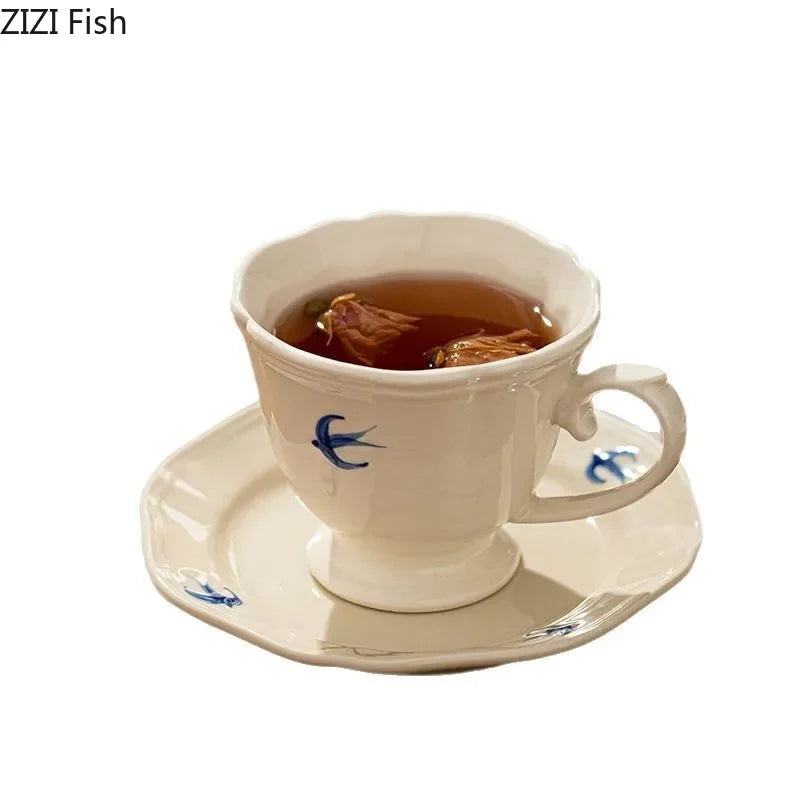 Afralia™ Swallow Porcelain Cup & Saucer Set