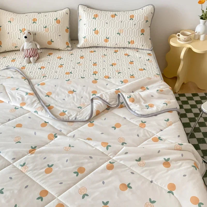 Afralia™ Cool Feeling Silky Summer Comforter & Latex Fitted Sheet Set