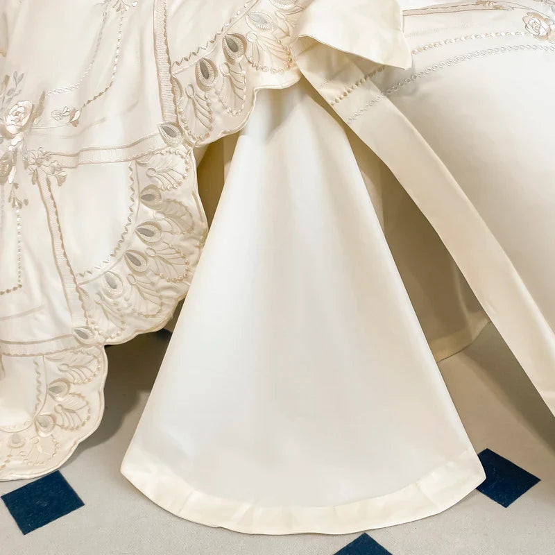 Afralia™ Rose Flower Embroidered 1000TC Egyptian Cotton Bedding Set
