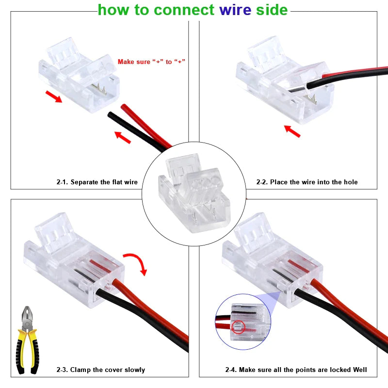 Afralia™ 2-Pin COB LED Strip Connectors for 2835 5050 SMD Tape Light, 90° Angle Fixed Clip