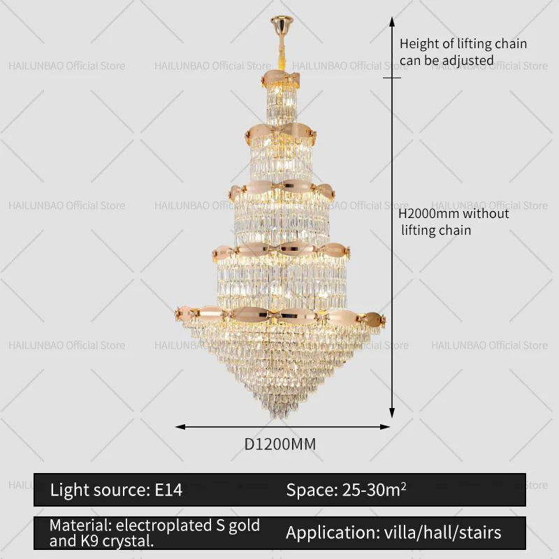Afralia™ Grand Hall Crystal Chandelier Spiral Staircase Post-Modern Light Luxury Lighting