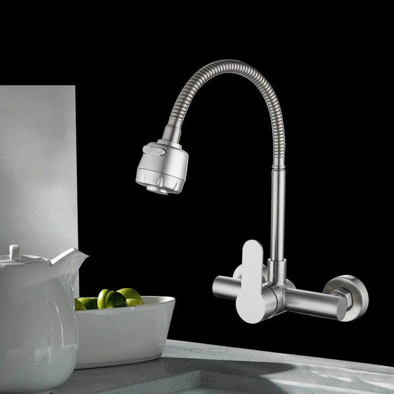 Afralia™ Stainless Steel Wall-Mounted Kitchen Sink Faucet with 2 Modes Mixer