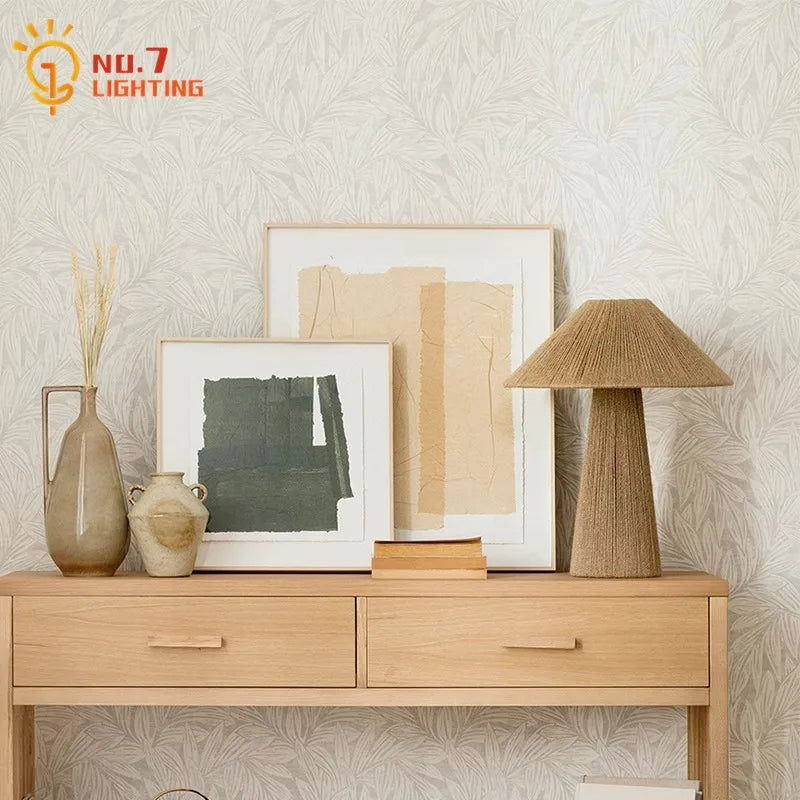 Afralia™ Vintage Handmade Rattan Table Lamp LED E27 for Living Room Bedroom