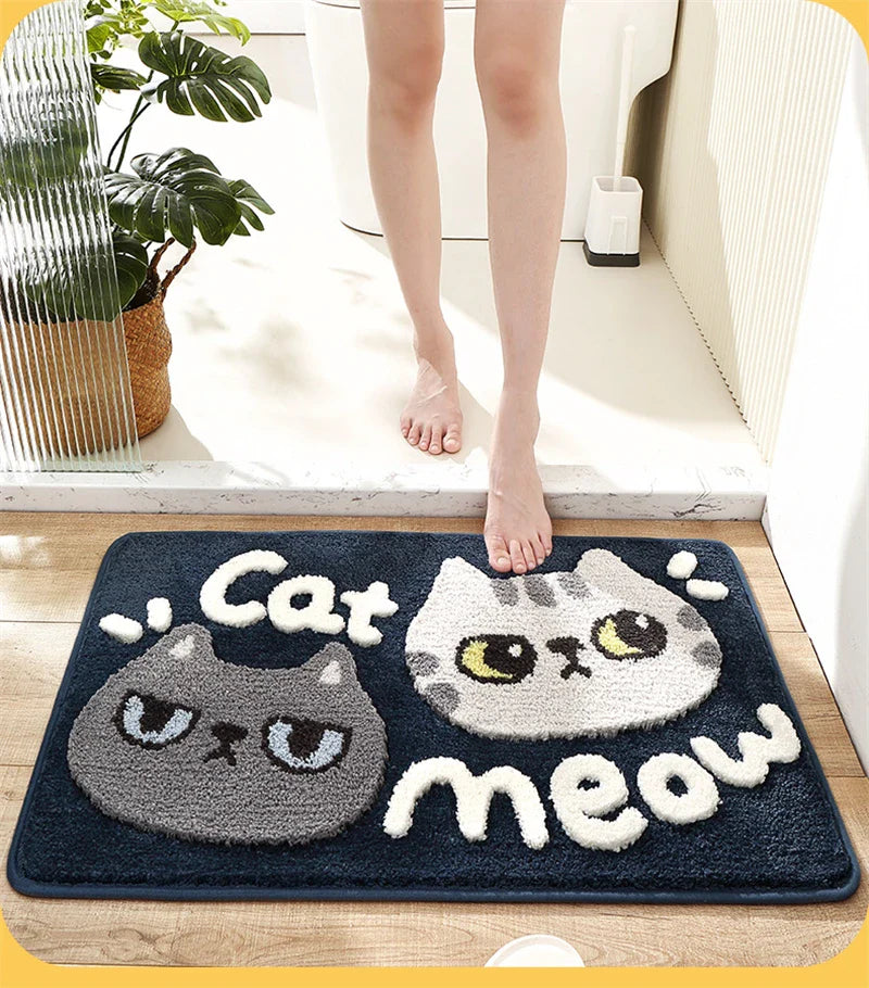 Afralia™ Cartoon Puppy Flocked Bathroom Rug Thicken Super Absorbent Water Bath Rugs