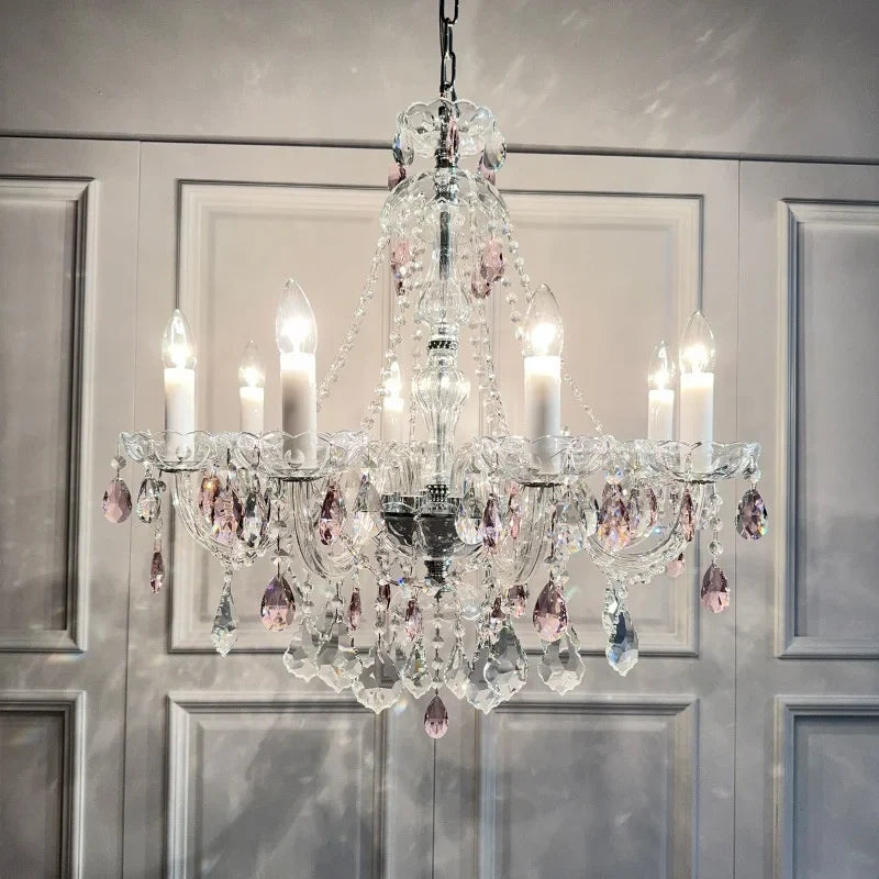 Afralia™ Pink Glass Chandelier: Luxury LED Pendant Lights for Living Room and Bedroom