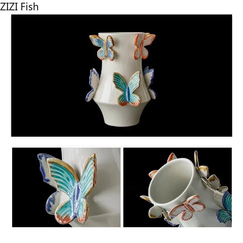 Afralia™ Butterfly Ceramic Vase: Decorative Pot for Flowers, Table Decoration, Room Aesthetic