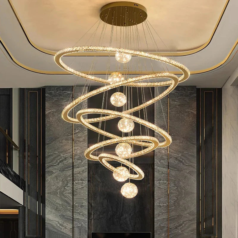 Afralia™ Crystal Chandelier: Luxury Stair Pendant Light for Living Room, Ceiling & Indoor Lighting
