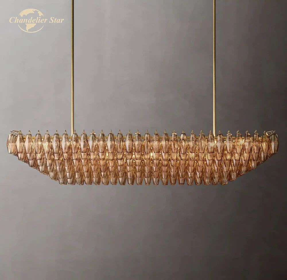 Afralia™ Chiara Smoke Glass Tiered Chandelier - Modern Large Rectangular Hanging Lights